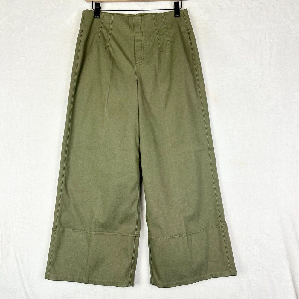 Spanx Stretch Twill Cropped Wide Leg Pull On Pant Size Medium Olive Green